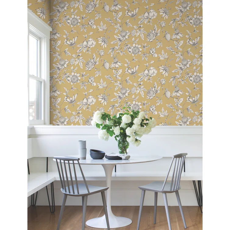 Passion Flower Toile Floral Wallpaper