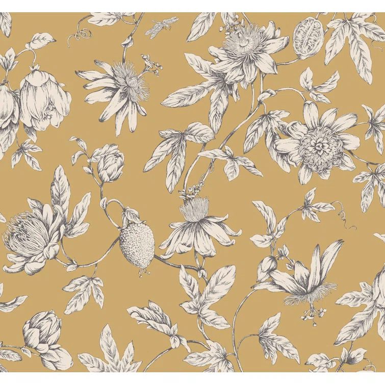Passion Flower Toile Floral Wallpaper