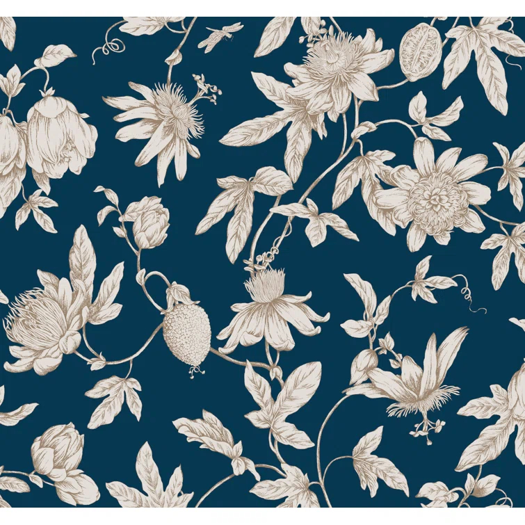 Passion Flower Toile Floral Wallpaper