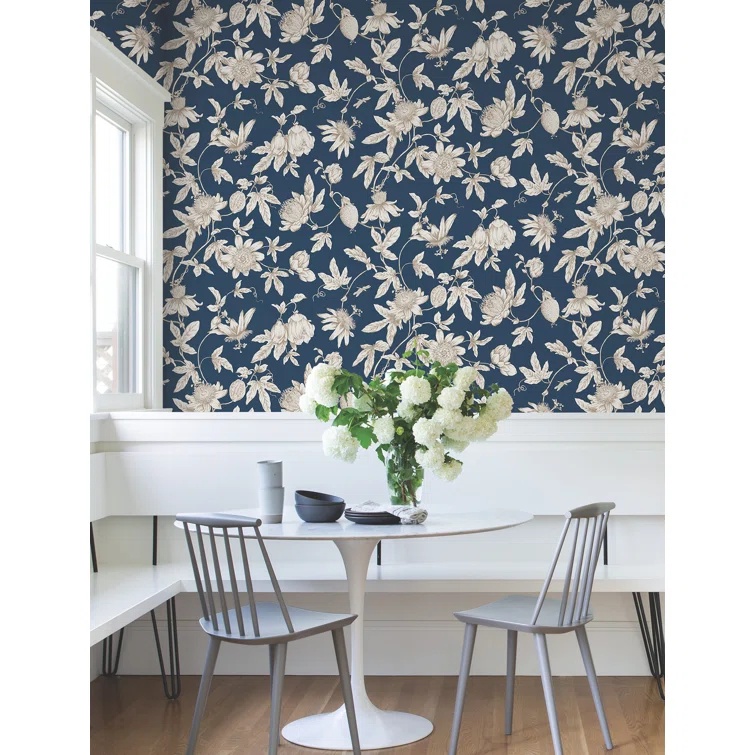 Passion Flower Toile Floral Wallpaper