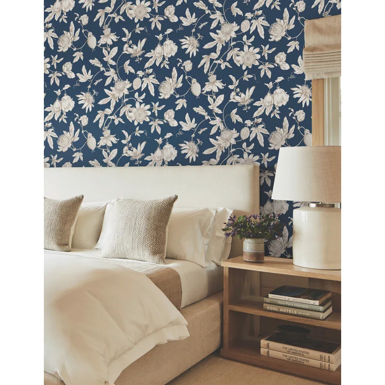 Passion Flower Toile Floral Wallpaper
