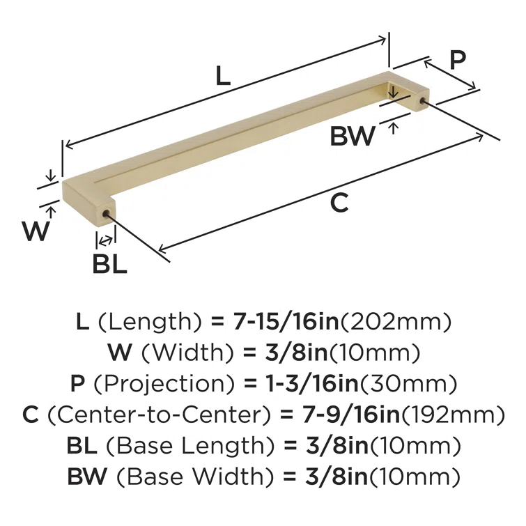 Monument 7-9/16 inch (192mm) Center-to-Center Polished Nickel Cabinet Pull