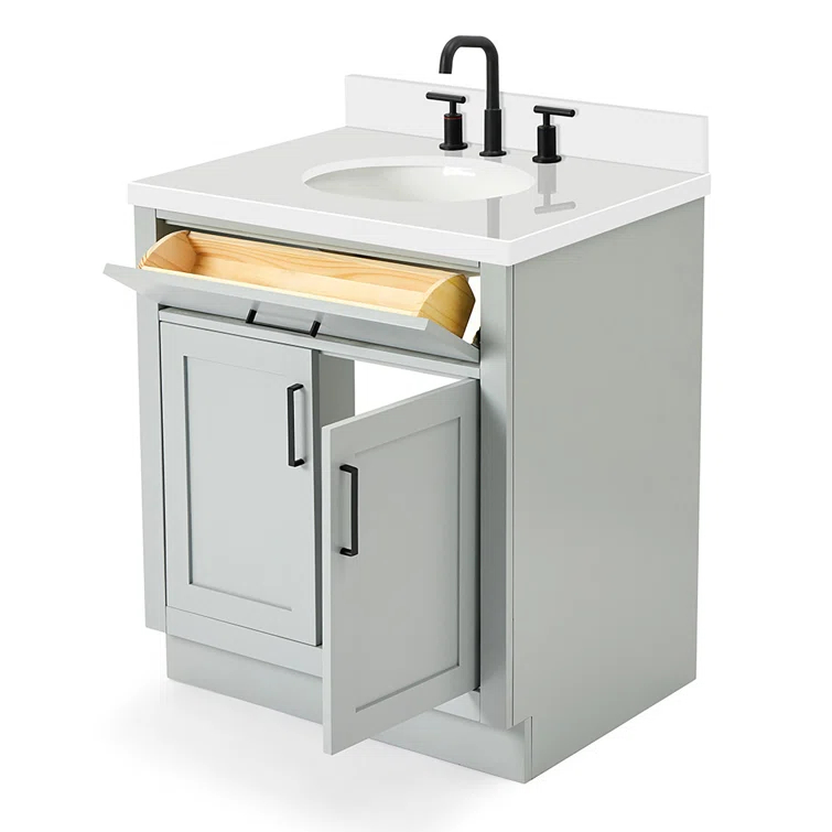 Thornaby 30'' Solid Wood Single Bathroom Vanity with 1.5'' White Quartz Top, Oval Sink