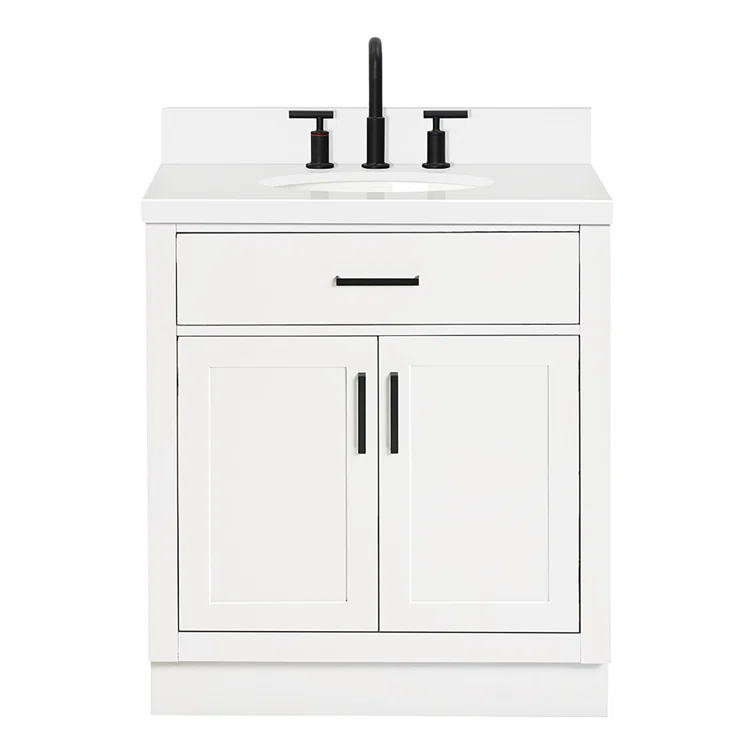 Thornaby 30'' Solid Wood Single Bathroom Vanity with 1.5'' White Quartz Top, Oval Sink