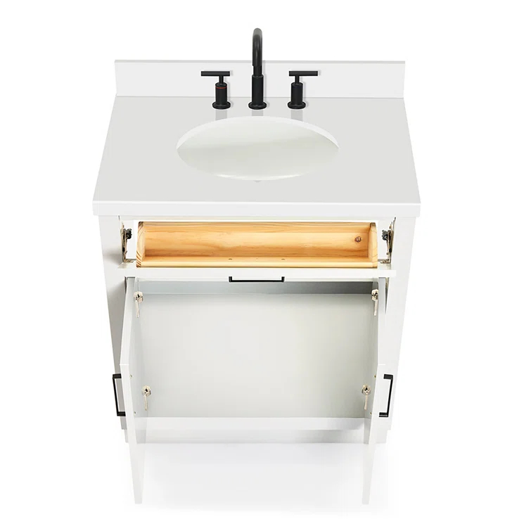 Thornaby 30'' Solid Wood Single Bathroom Vanity with 1.5'' White Quartz Top, Oval Sink