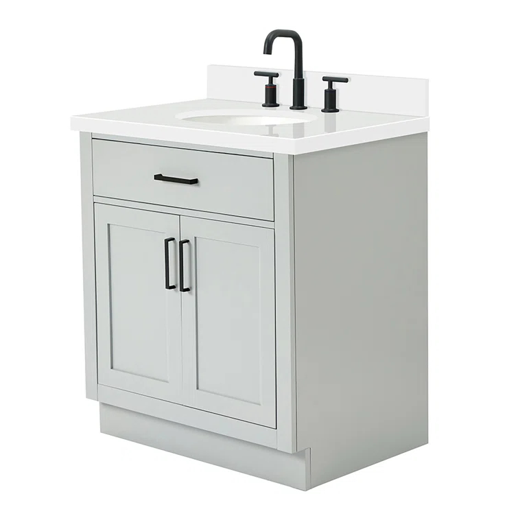 Thornaby 30'' Solid Wood Single Bathroom Vanity with 1.5'' White Quartz Top, Oval Sink