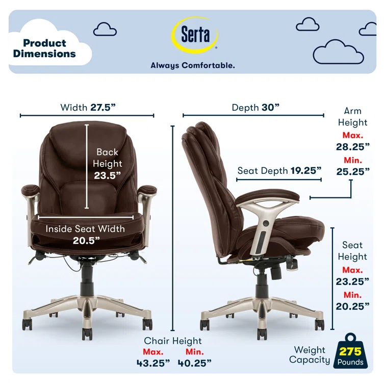 Serta Claremont Ergonomic Executive Office Chair with Back in Motion Technology and Lumbar Support