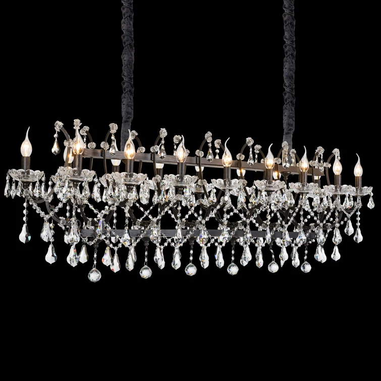 Black Iron and Crystal 16-Light Candle Chandelier