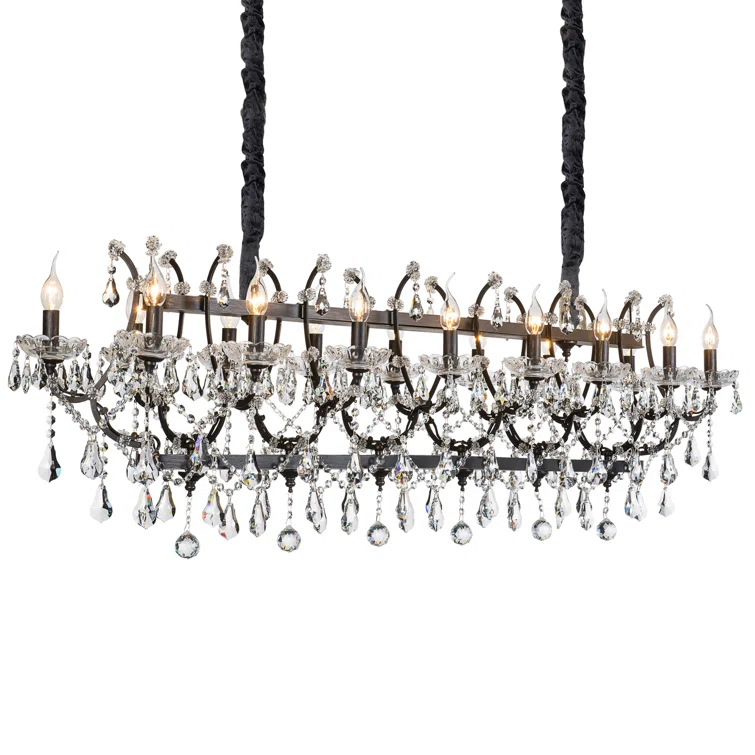 Black Iron and Crystal 16-Light Candle Chandelier