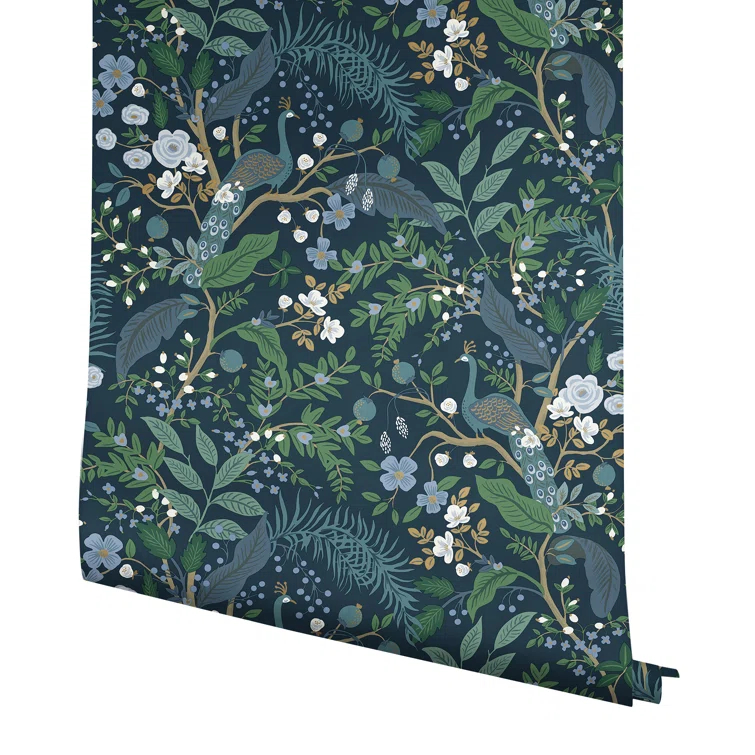 Peacock Garden Navy Peel and Stick Wallpaper