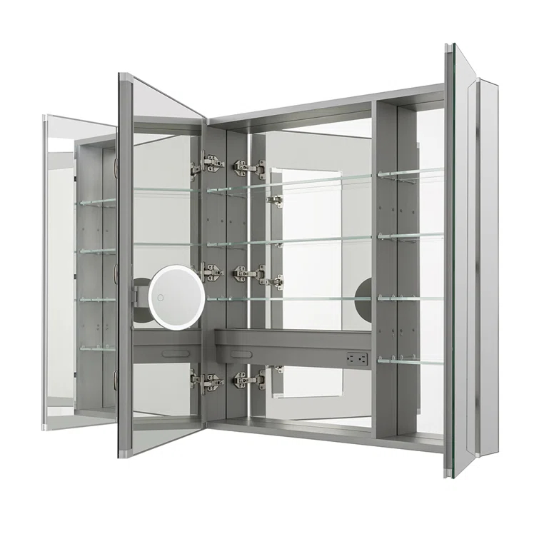 Royale Medicine Cabinet with Electrical Outlets, Defogger, Adjustable LED 3X Magnifying Mirror.