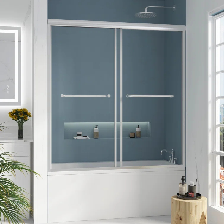 Jraty 57-60'' W x 62'' H Double Sliding Tub Door with Clear Tempered Glass
