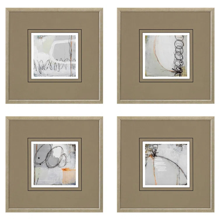 Champagne Gold Framed 15" Square Abstract Wall Art Set
