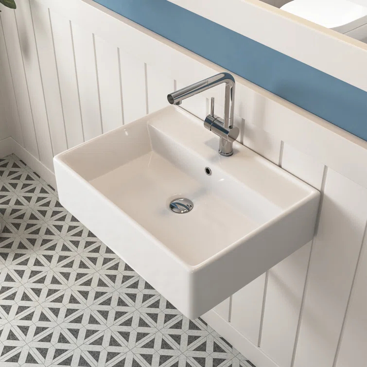 23'' x 18'' White Rectangular Vitreous China Wall Mount Bathroom Sink with Overflow