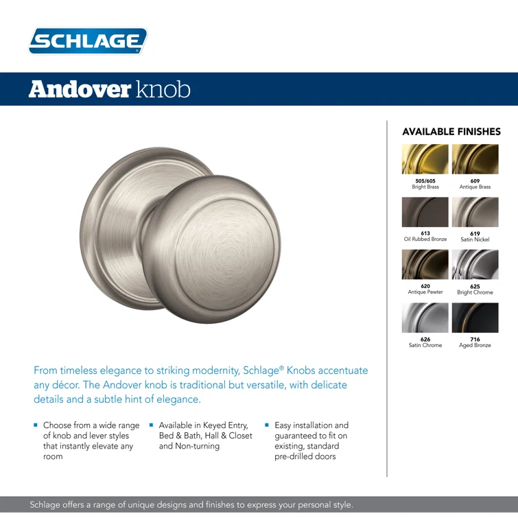 Andover Knob with Addison Trim Hall and Closet Lock