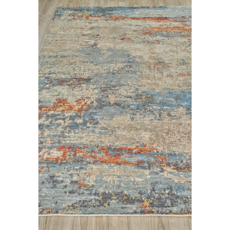 Laureno Abstract Hand-Knotted Synthetic Blue/Gray Area Rug