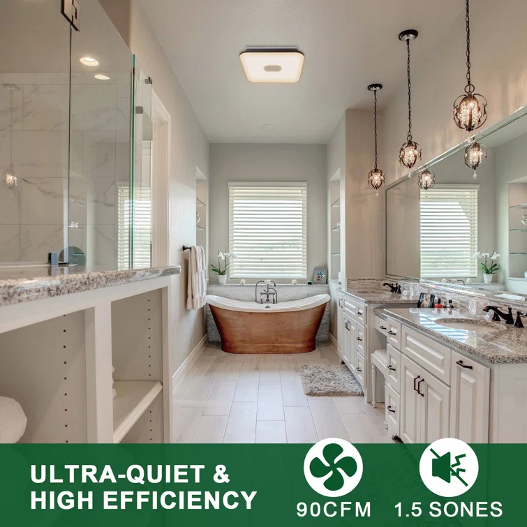 90 CFM Energy Star Bathroom Ventilation with Lighting Square Exhaust Night Light Fan Bathroom Fan