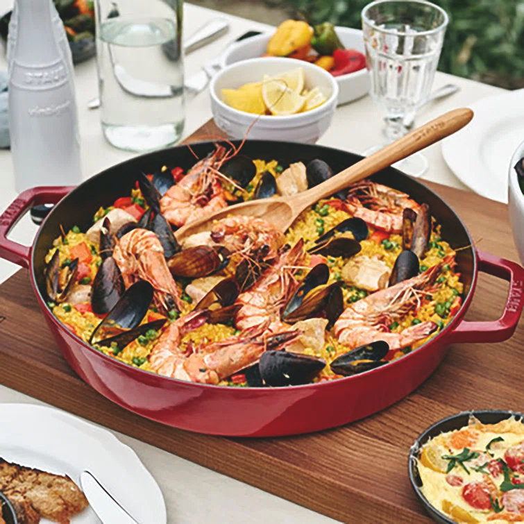 Black Matte 13-inch Cast Iron Paella Pan with Ceramic Coating