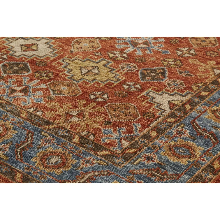 Feizy Carrington Traditional Oriental, Red/Blue/Orange, 2' x 3' Accent Rug Easy Care Stain Resistant Kid Friendly Vintage Bordered Floor Rug for Living room Bedroom