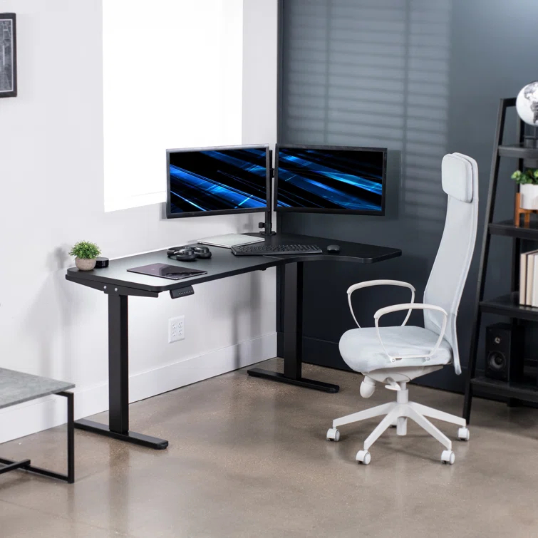 VIVO Black Electric 58" x 35" Dual Motor Standing Corner Desk, DESK-KIT-E2RB