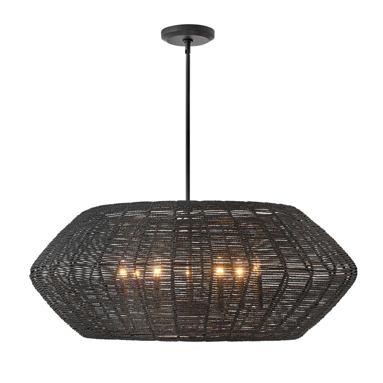 7 Light Large Drum Chandelier-Black Finish-Black  Shade Color Hinkley Lighting 40385Blk