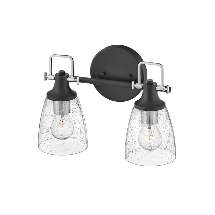 Easton Two-Light Bath Vanity Fixture w/ Clear Seedy Glass Shades