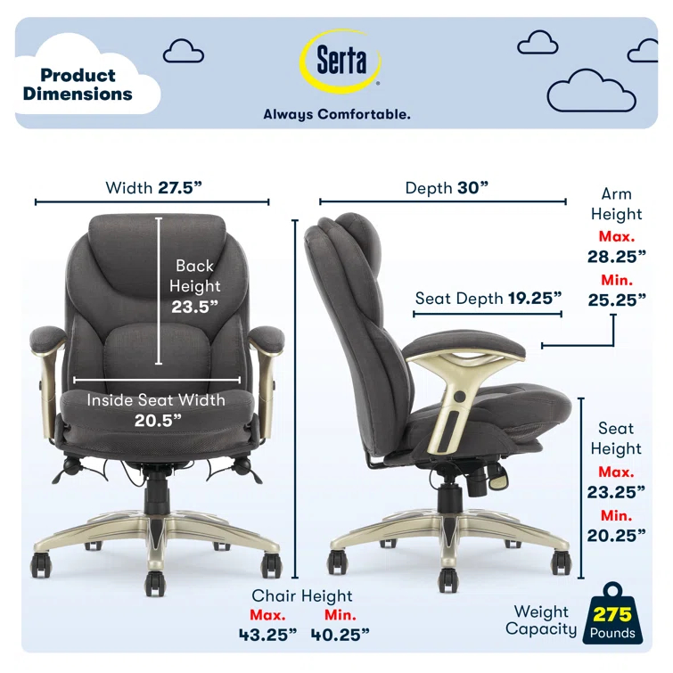 Serta Claremont Ergonomic Executive Office Chair with Back in Motion Technology and Lumbar Support