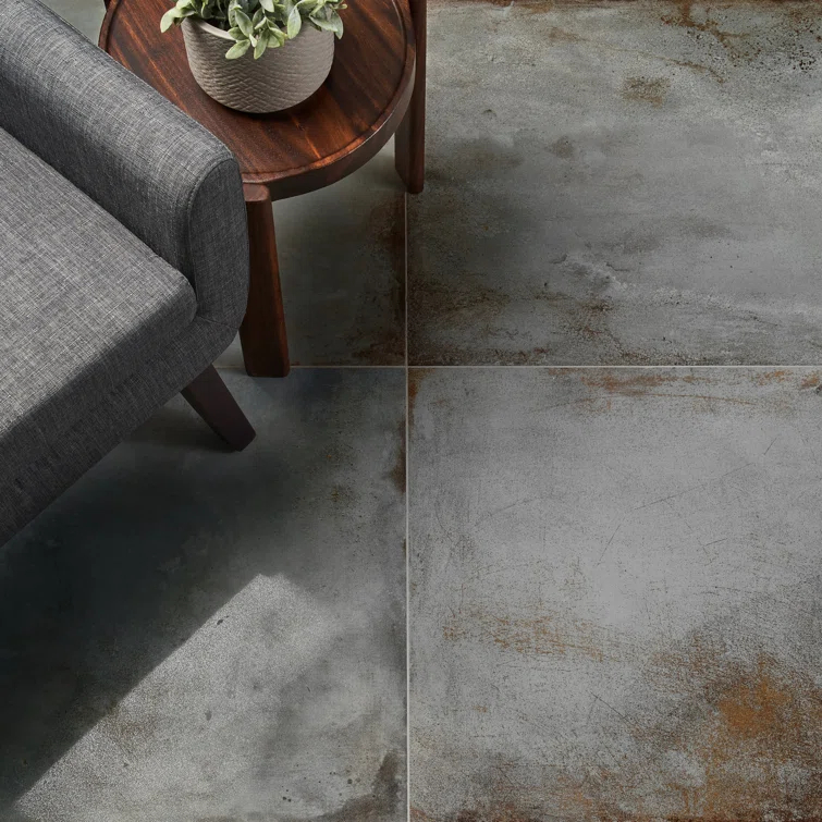 Large Format 23.62" x 47.24" Semi-polished Cement Look Porcelain Floor and Wall Tile