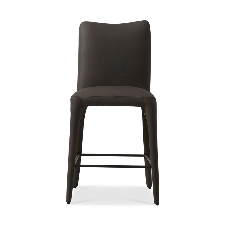 Heritage Graphite Top Grain Leather Counter Stool with Iron Legs