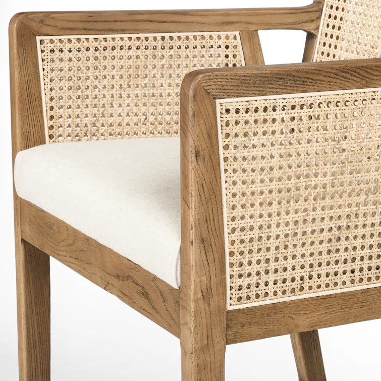 Toasted Parawood & Brass Swivel Bar Stool with Linen-Blend Seat