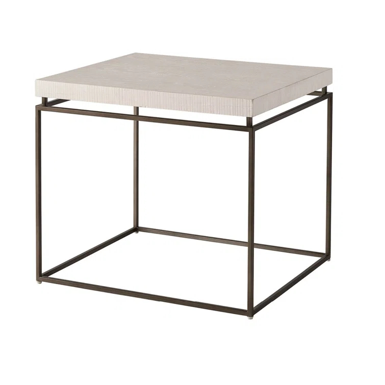 Rustic Oak and Metal Square End Table