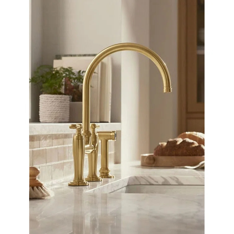Edalyn by Studio McGee Two-Hole Bridge Kitchen Sink Faucet with Side Sprayer