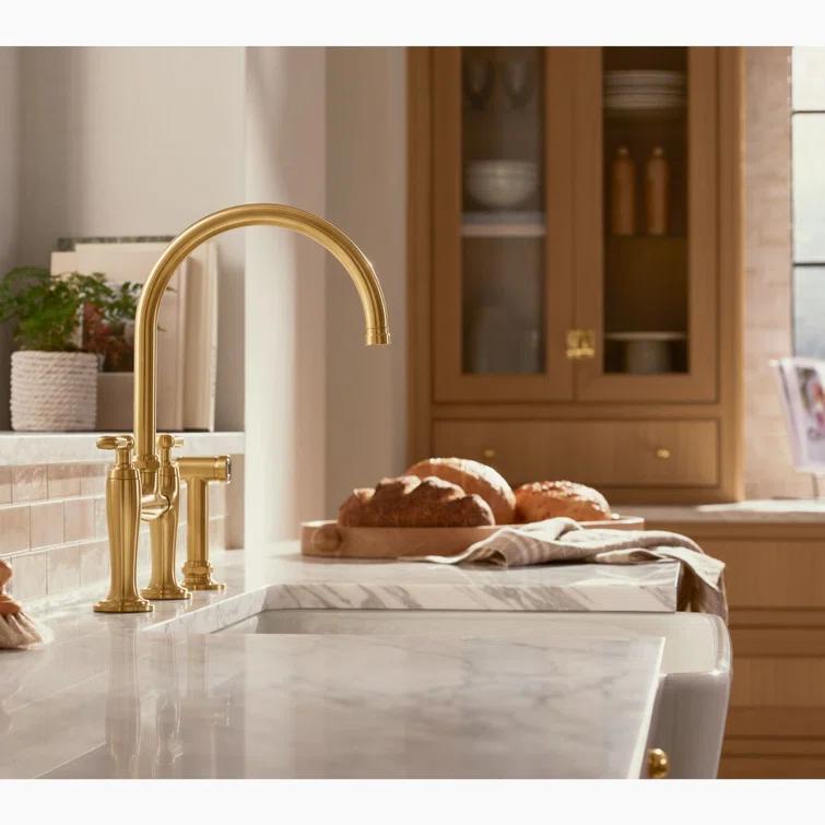 Edalyn by Studio McGee Two-Hole Bridge Kitchen Sink Faucet with Side Sprayer