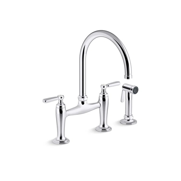 Edalyn by Studio McGee Two-Hole Bridge Kitchen Sink Faucet with Side Sprayer