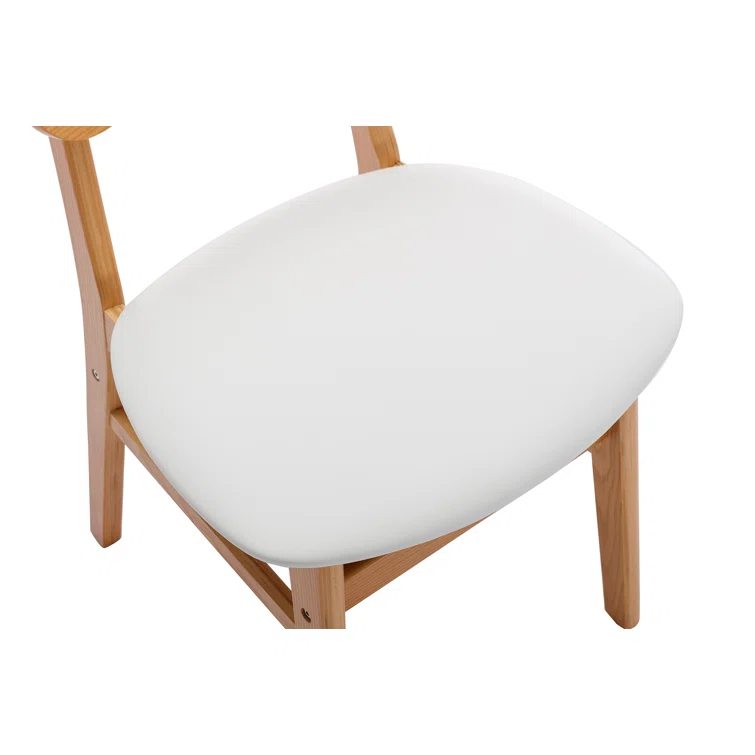 Upholstered Faux Leather Seat Rattan Back Dining Chair, Solid Wood Frame Side Chair For Living Room
