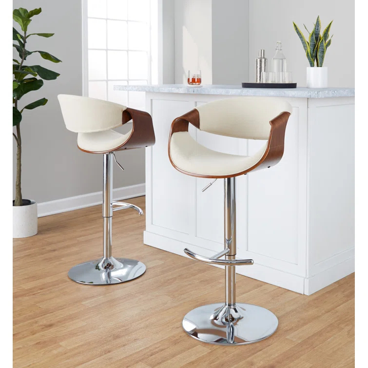 Swivel Upholstered Adjustable Height Counter Stool with Metal Frame