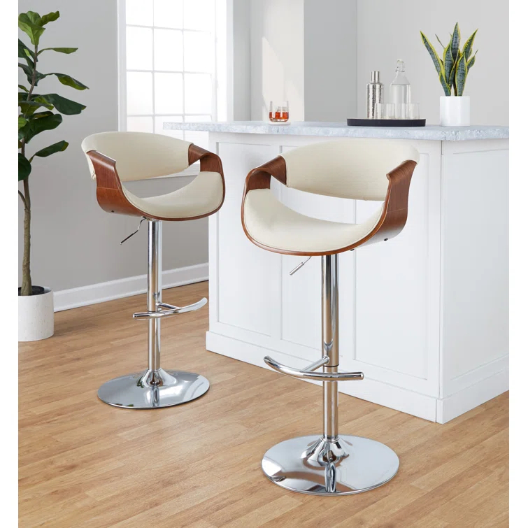 Swivel Upholstered Adjustable Height Counter Stool with Metal Frame