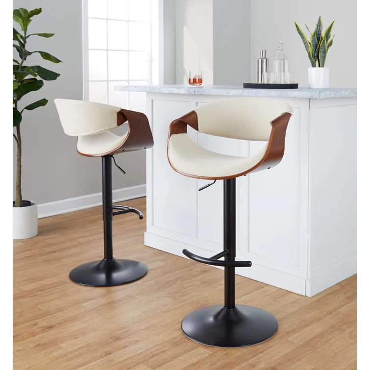 Swivel Upholstered Adjustable Height Counter Stool with Metal Frame