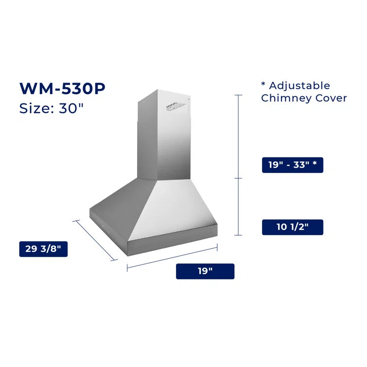 Hauslane 30" Stainless Steel Convertible Wall Range Hood with Baffle Filter