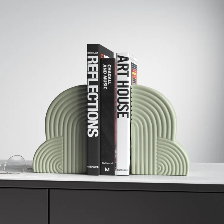 Arch Bookends - 13" x 10" Decorative Ceramic Book Holders - Book Lover Gift Idea (Set of 2)