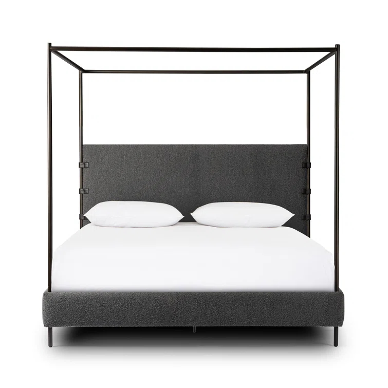 Knoll Charcoal Queen Upholstered Canopy Bed with Metal Frame