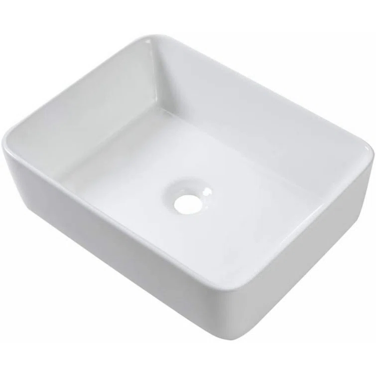 Myhomekeepers 15'' White Ceramic Rectangular Bathroom Sink with Faucet