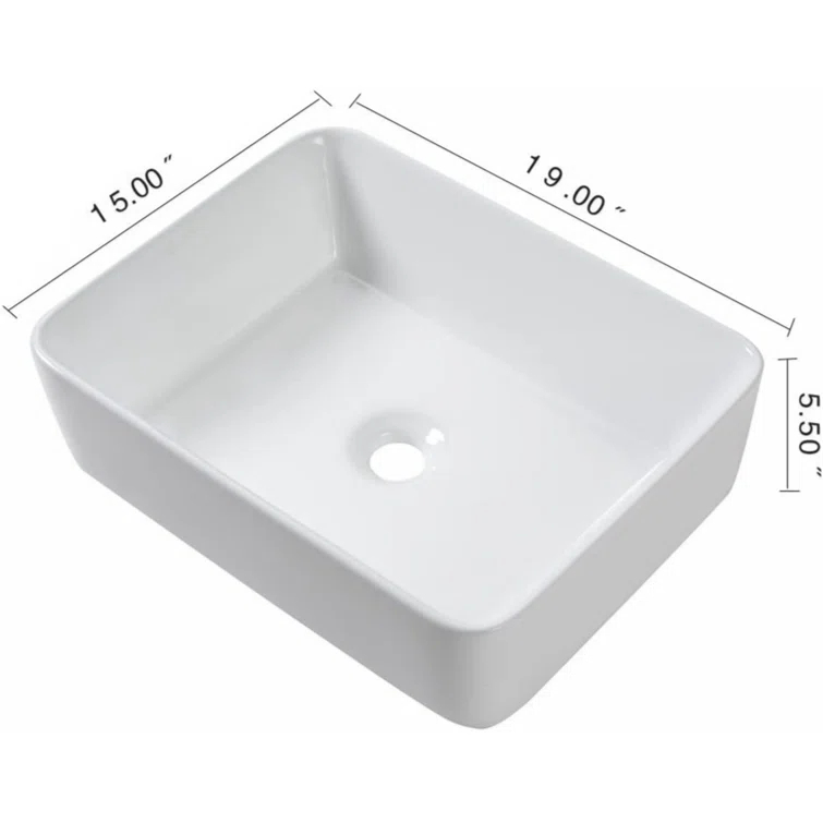 Myhomekeepers 15'' White Ceramic Rectangular Bathroom Sink with Faucet