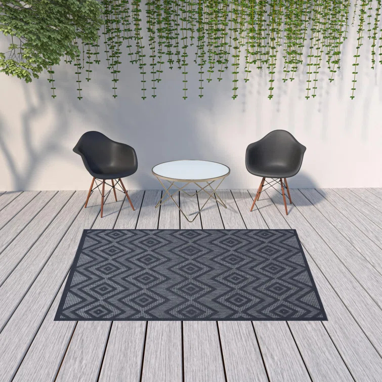 Foundry Select Versatile Diamond Navy Blue Indoor/Outdoor Area Rug