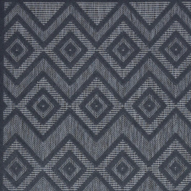 Foundry Select Versatile Diamond Navy Blue Indoor/Outdoor Area Rug