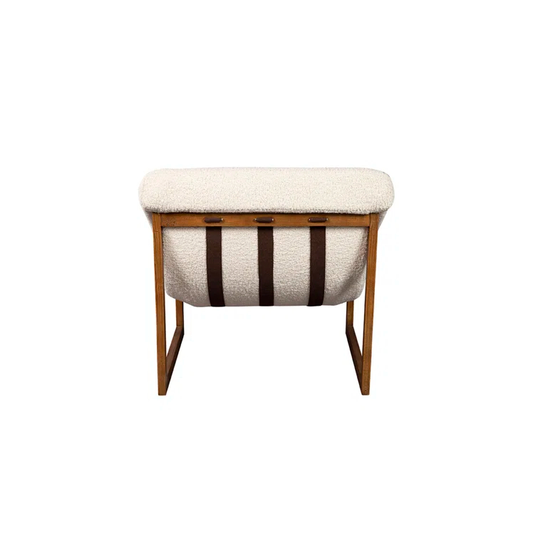 White Boucle Upholstered Oak Sled Base Armchair