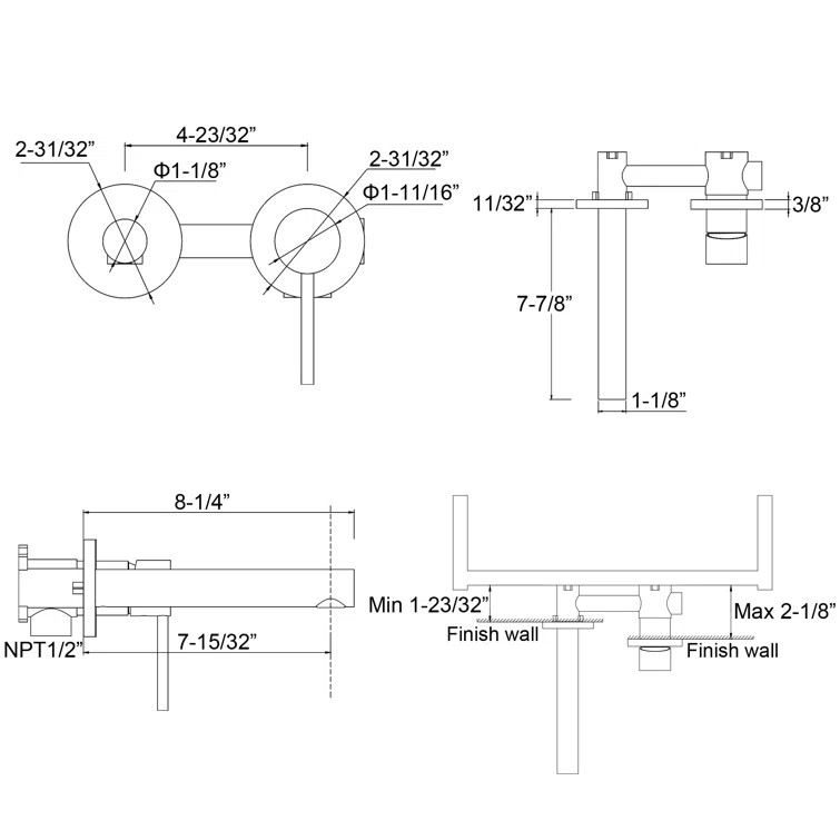 Bathroom Sink Faucet, Ssingle Handle Wall Mount Lavatory Faucet, Bathroom Vanity Faucet With Brass Rough-in Valve
