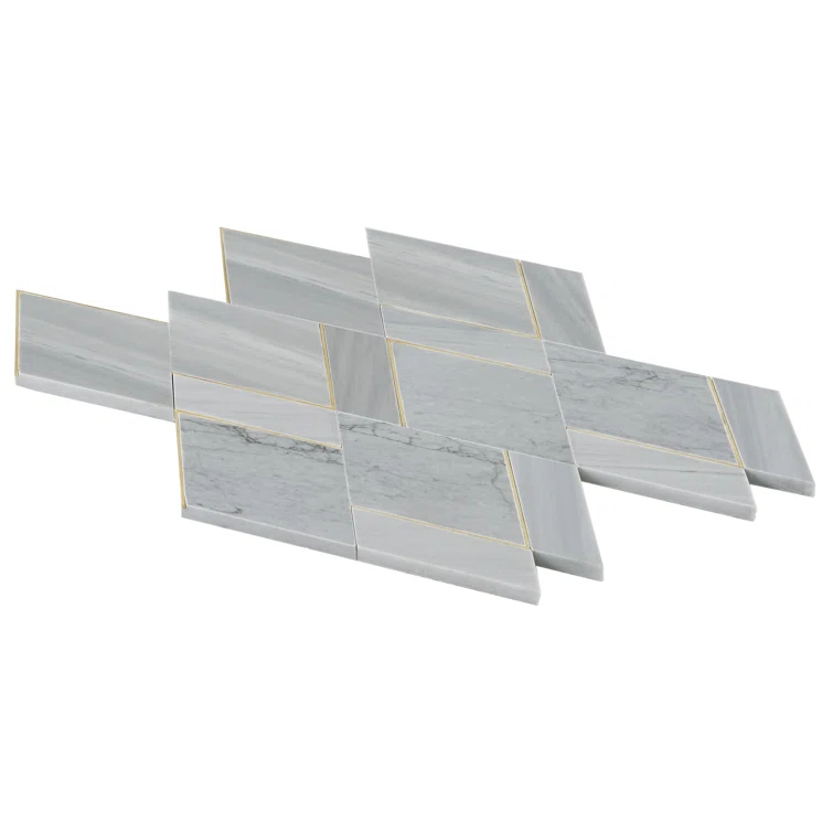 Mehko 11.81 in. x 14.96 in. Polished Marble and Brass Wall Tile