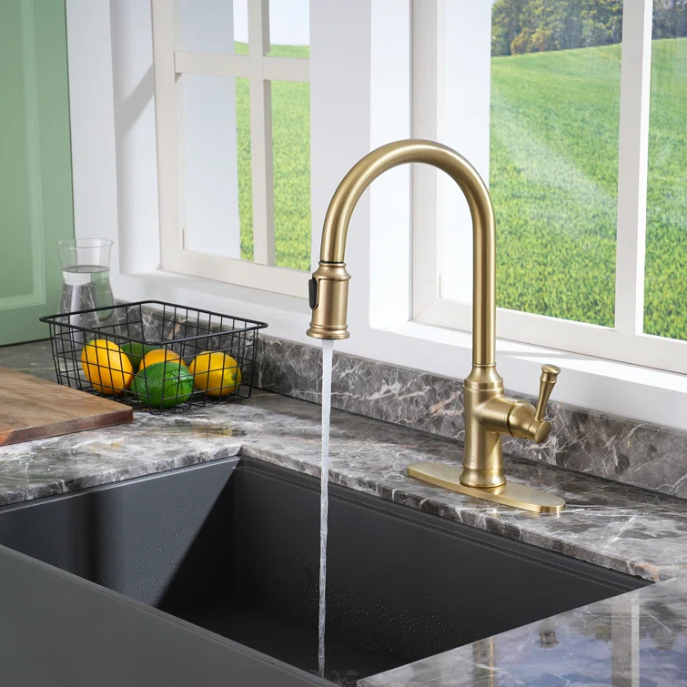 CASAINC 1.8 GPM Single-Handle Pull-Down Kitchen Faucet Single Hole Faucet
