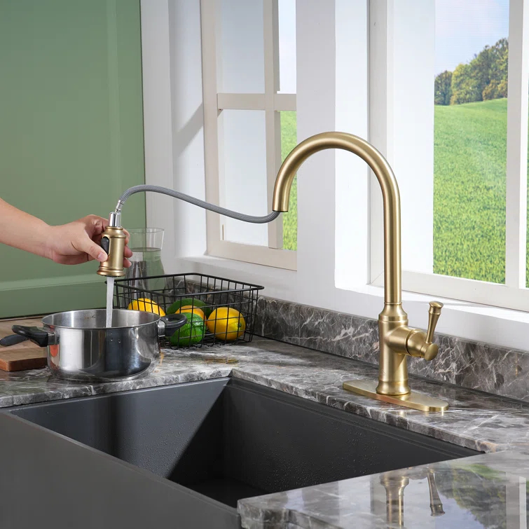CASAINC 1.8 GPM Single-Handle Pull-Down Kitchen Faucet Single Hole Faucet